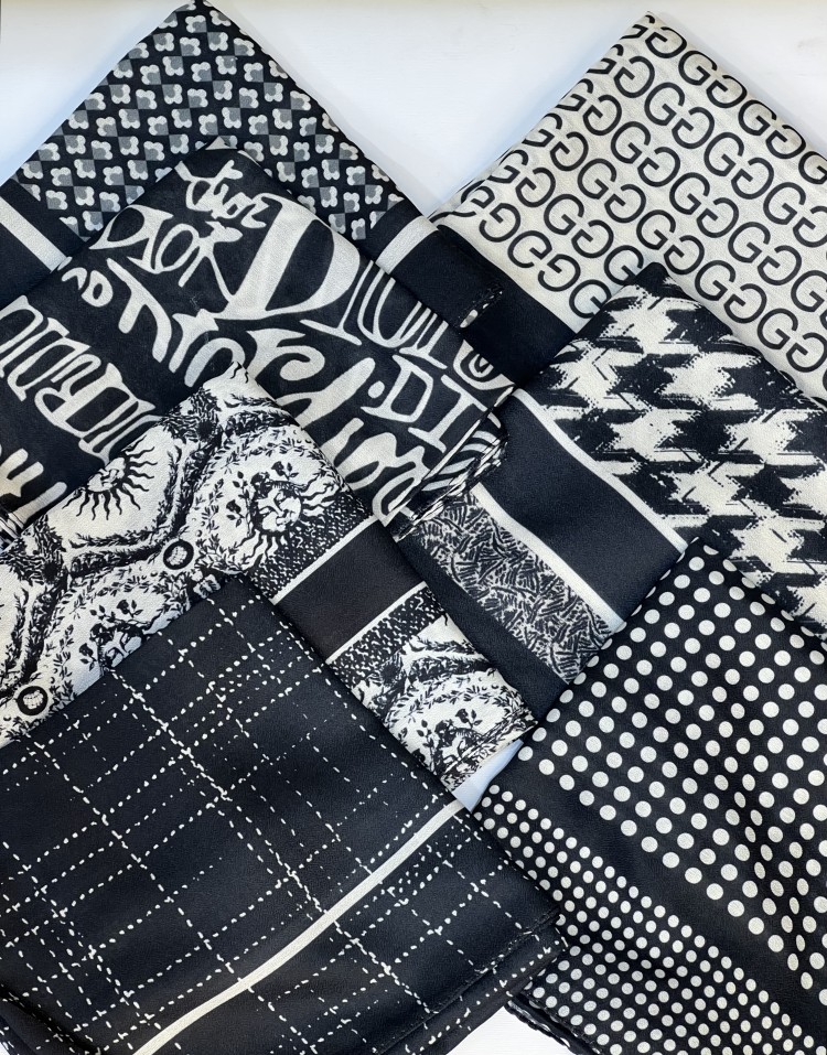 مینی اسکارف مشکی کرم طرحدار code:3092