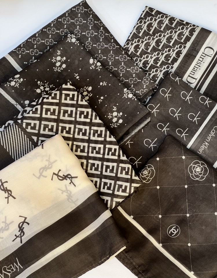 مینی اسکارف قهوه ایی کرم طرحدار code:3093