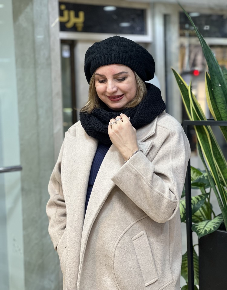 ست کلاه شال فرانسوی مشکی code:3253